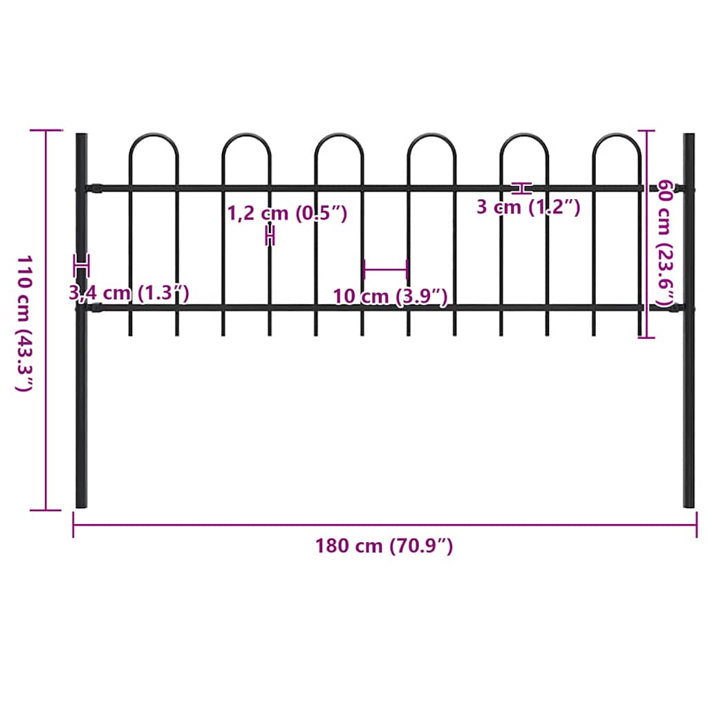 Garden Fence with Hoop Top Steel 1.8 m Black