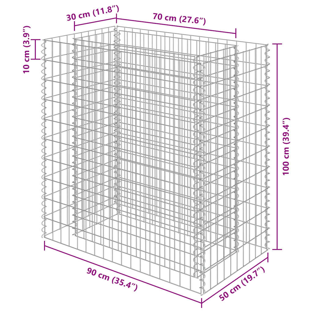 Gabion Raised Bed Galvanised Steel 90x50x100 cm