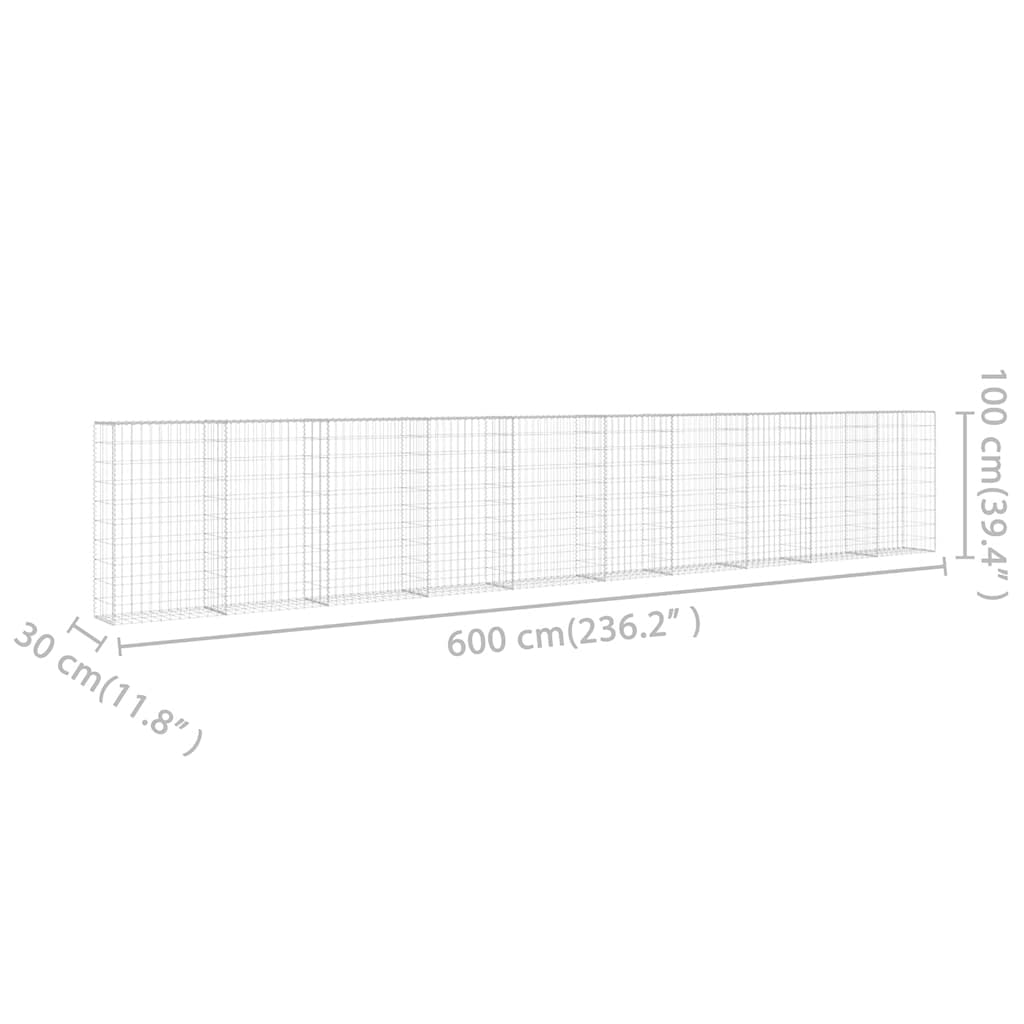 Gabion Wall with Covers Galvanised Steel 600x30x100 cm