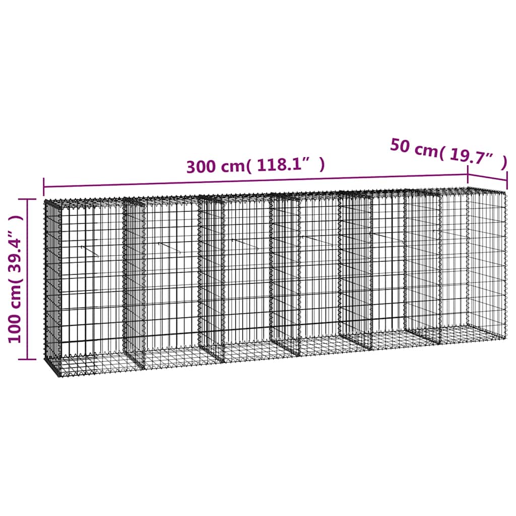 Gabion Wall with Covers Galvanised Steel 300x50x100 cm