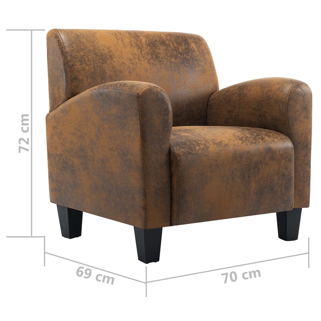 Sofa Chair Brown 70x69x72 cm Faux Suede Leather