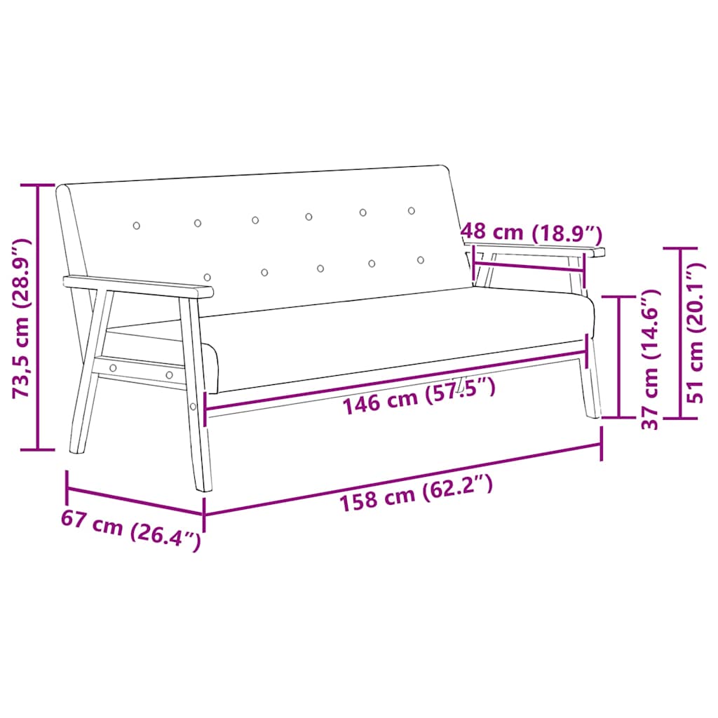 3-Seater Sofa Black Faux Leather