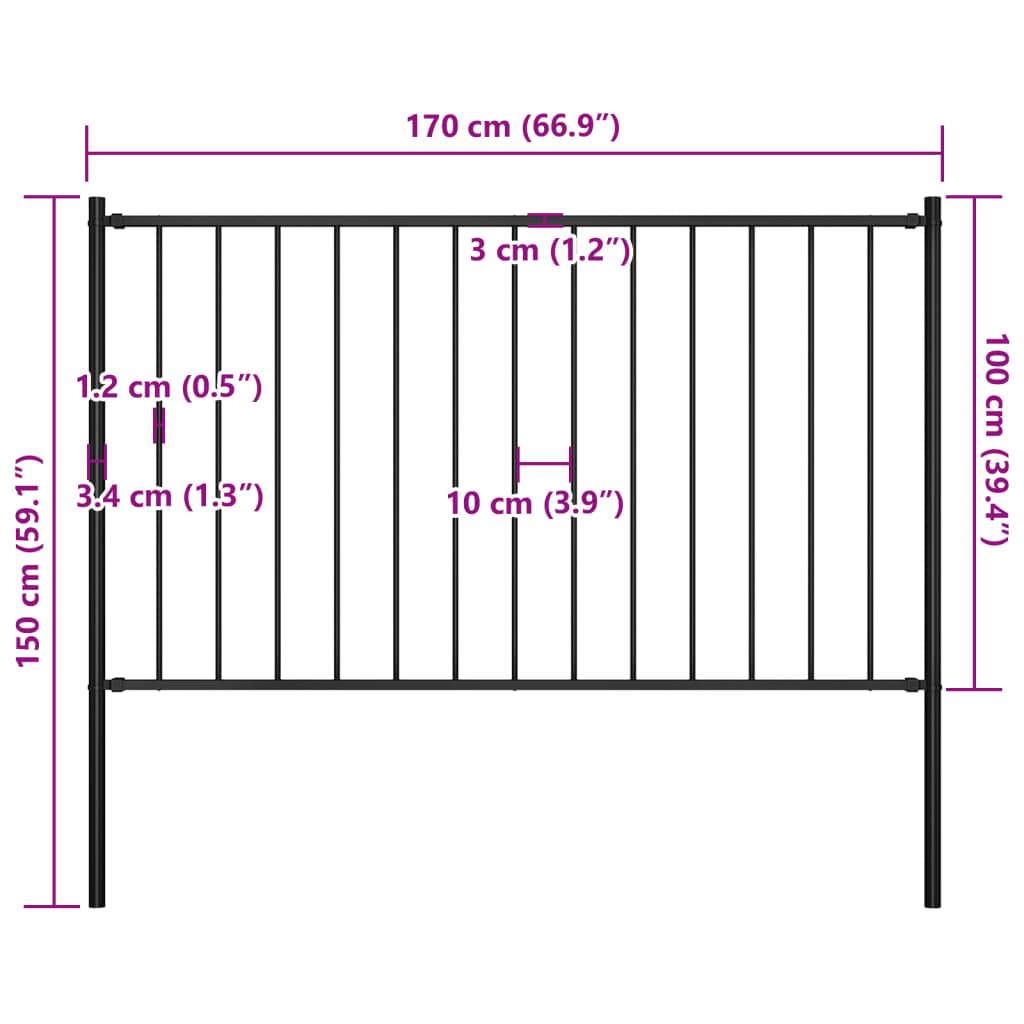 Fence Panel with Posts Powder-coated Steel 1.81x1 m Black
