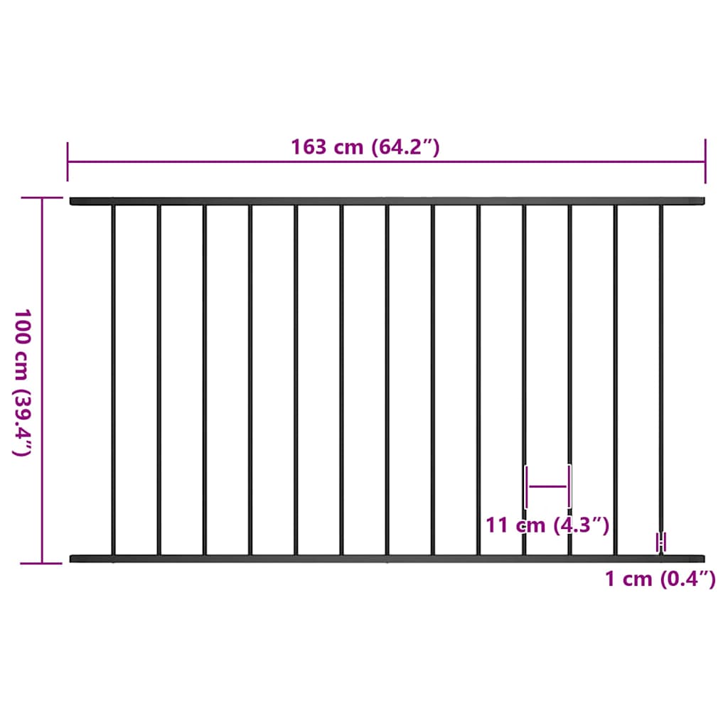 Fence Panel Powder-coated Steel 1.63x1 m Black