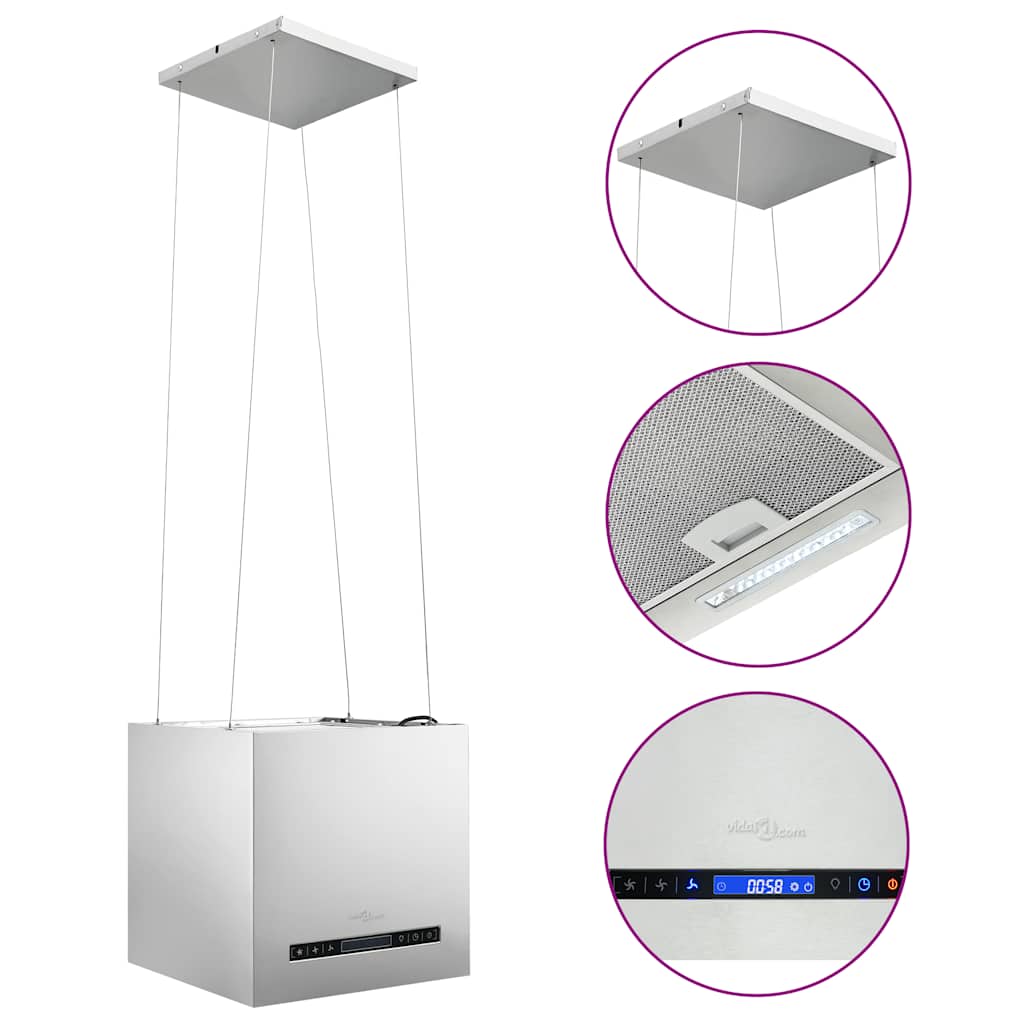 Hanging Island Range Hood Touch Sensor LCD 37 cm Stainless Steel