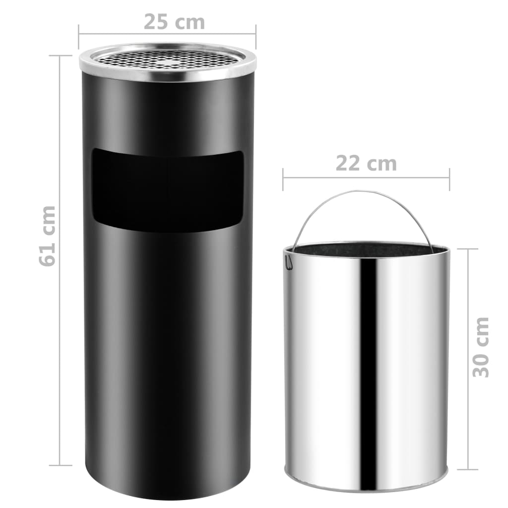 Ashtray Dustbin Hotel 30 L Steel Black
