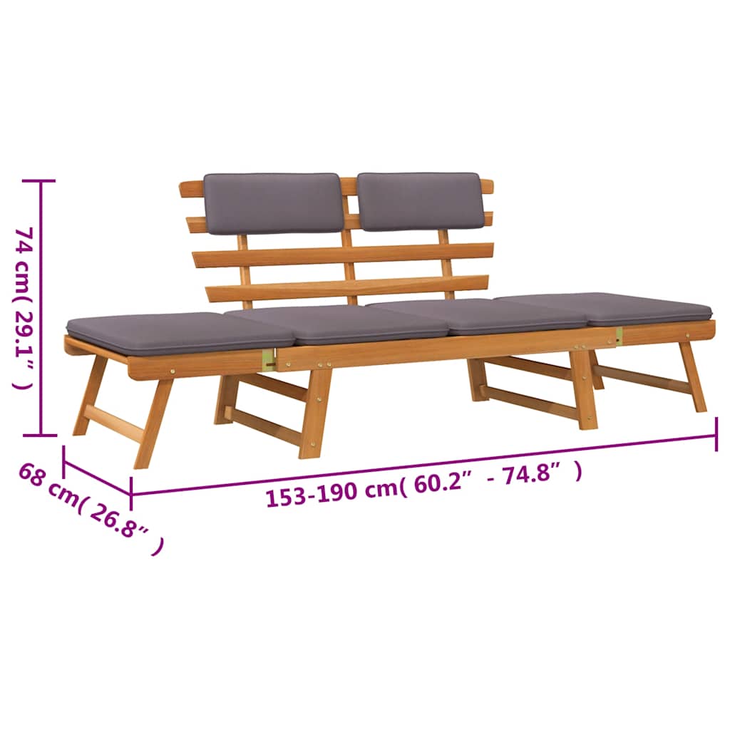 2-in-1 Garden Daybed with Cushion 190 cm Solid Acacia Wood