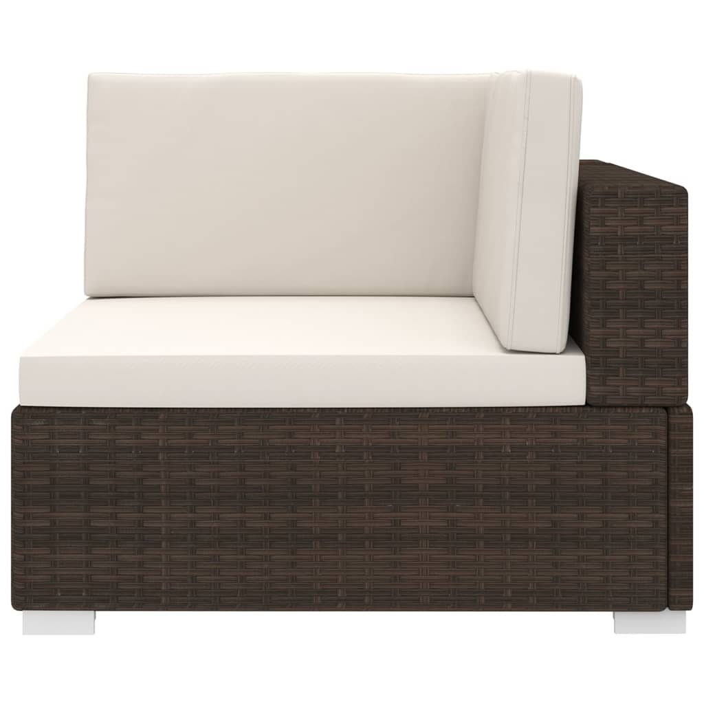 Sectional Corner Chair 1 pc with Cushions Poly Rattan Brown