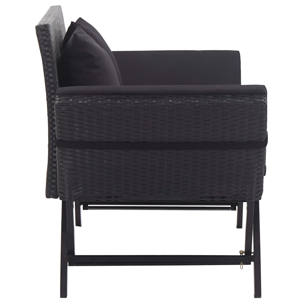 Garden Bench with Cushions 176 cm Black Poly Rattan