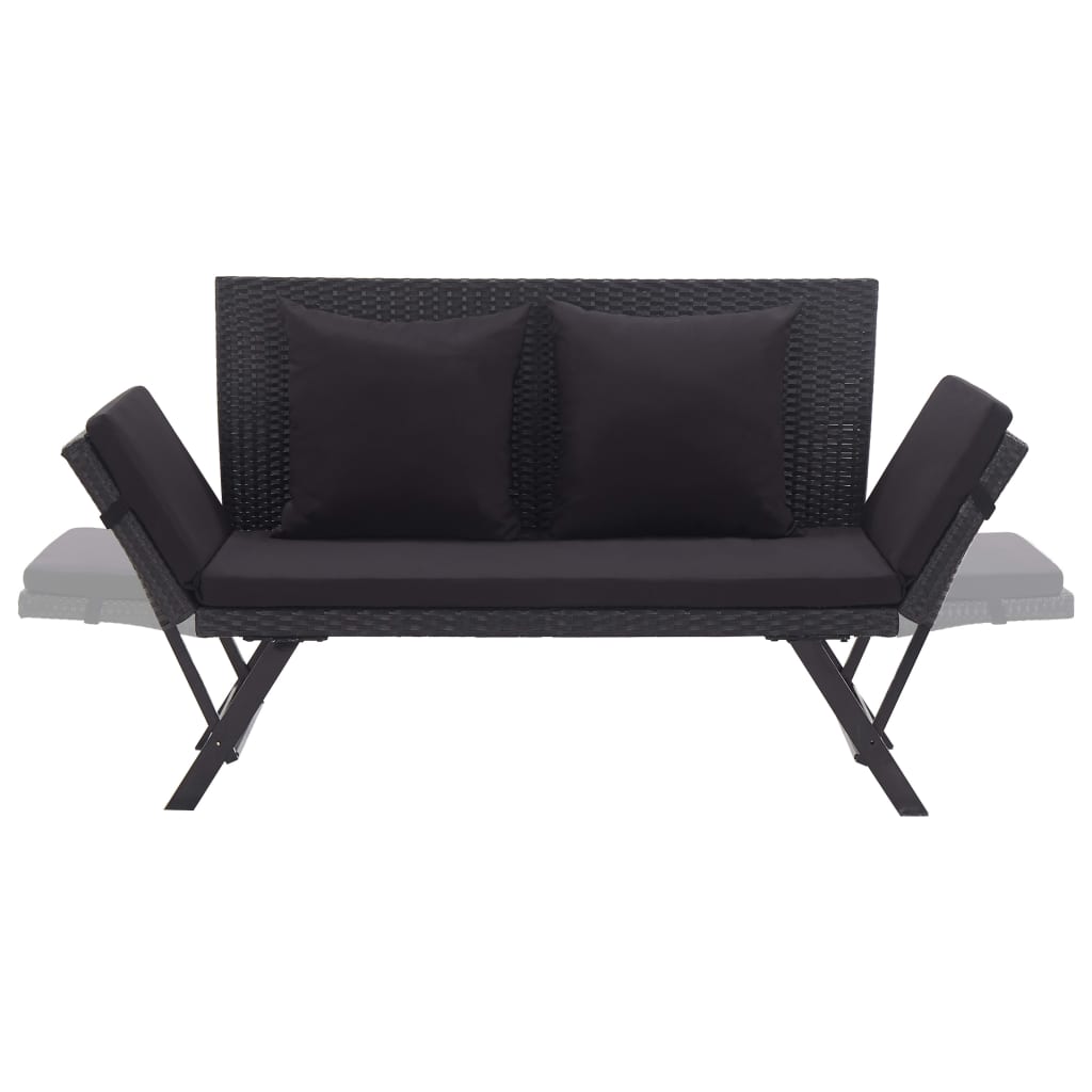 Garden Bench with Cushions 176 cm Black Poly Rattan