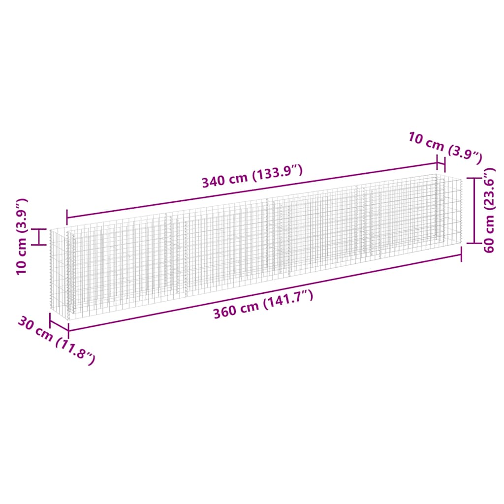 Gabion Raised Bed Galvanised Steel 360x30x60 cm