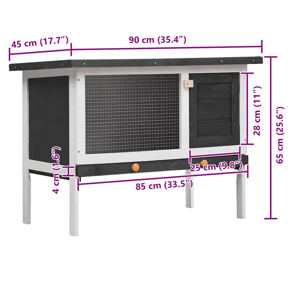 Outdoor Rabbit Hutch 1 Layer Grey Wood