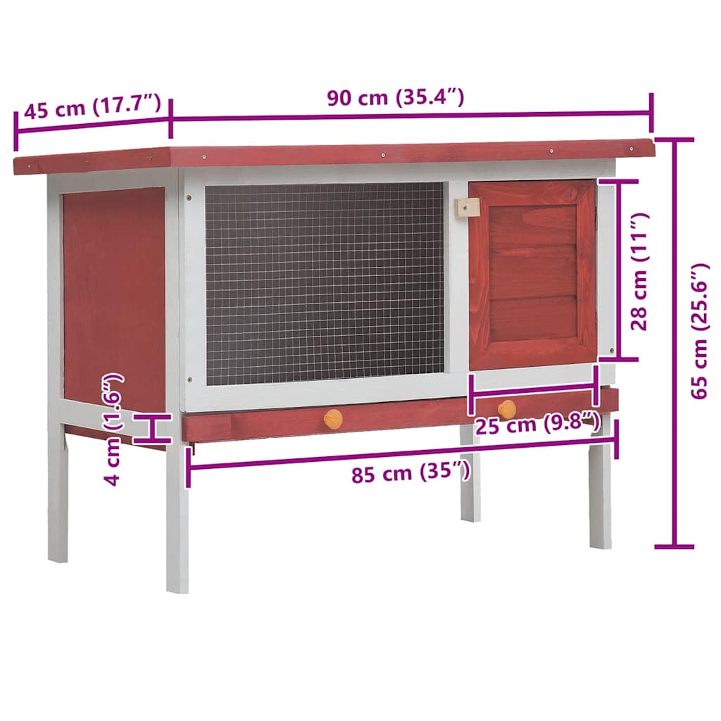 Outdoor Rabbit Hutch 1 Layer Red Wood