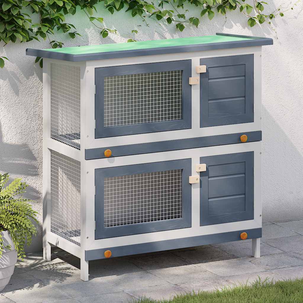 Outdoor Rabbit Hutch 4 Doors Grey Wood