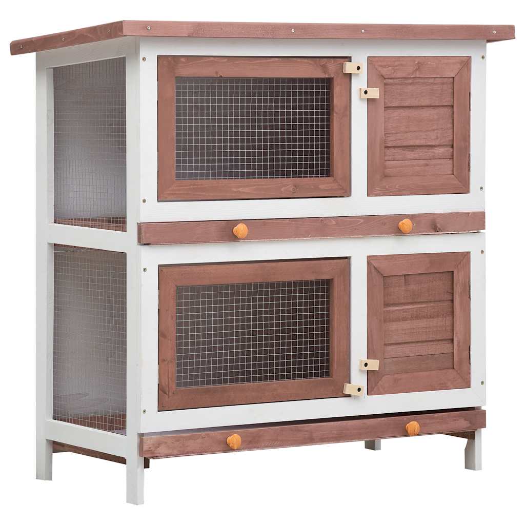 Outdoor Rabbit Hutch 4 Doors Brown Wood