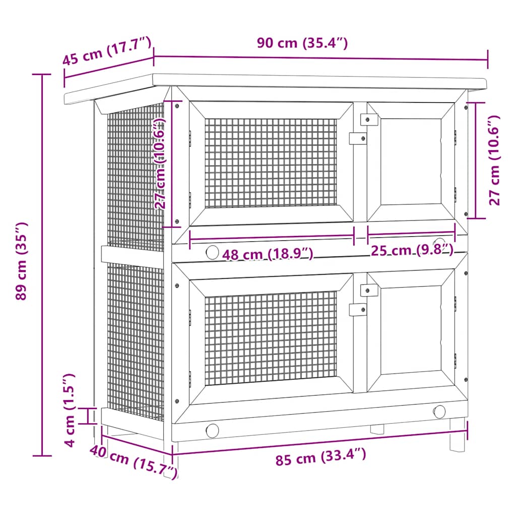 Outdoor Rabbit Hutch 4 Doors Brown Wood