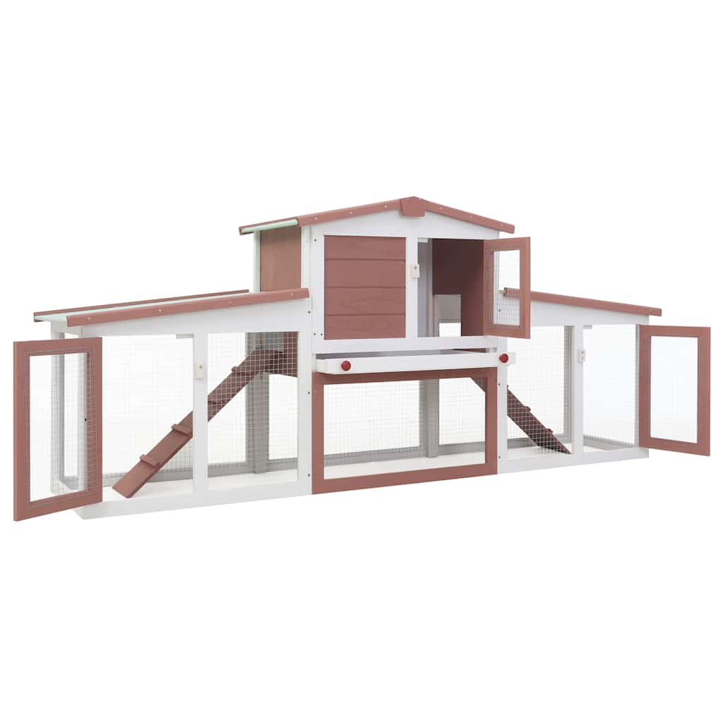 Outdoor Large Rabbit Hutch Brown and White 201x45x85 cm Wood