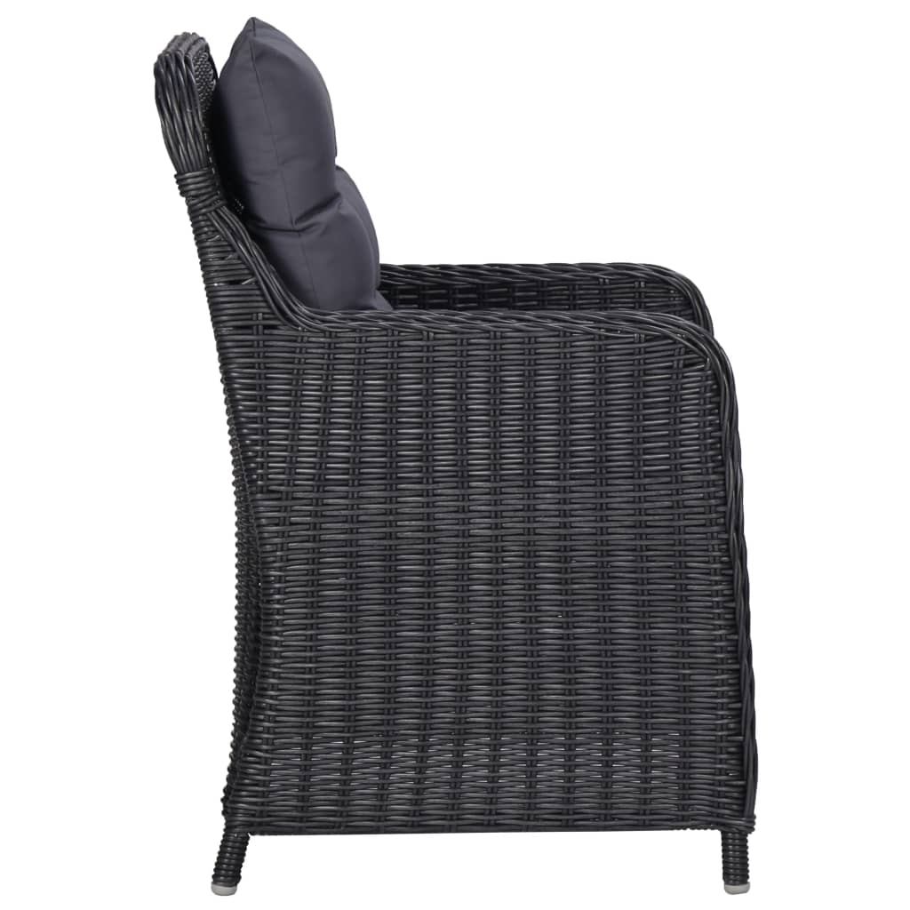 Garden Chairs 2 pcs with Tea Table Poly Rattan Black