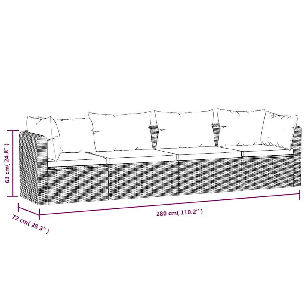 4 Piece Garden Sofa Set with Cushions Poly Rattan Black