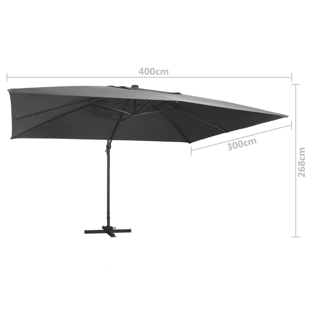 Cantilever Garden Parasol with LED Lights and Aluminium Pole 400x300 cm Anthracite