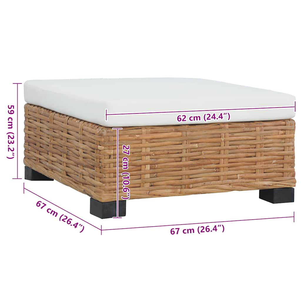 Footrest with Cushion Natural Rattan