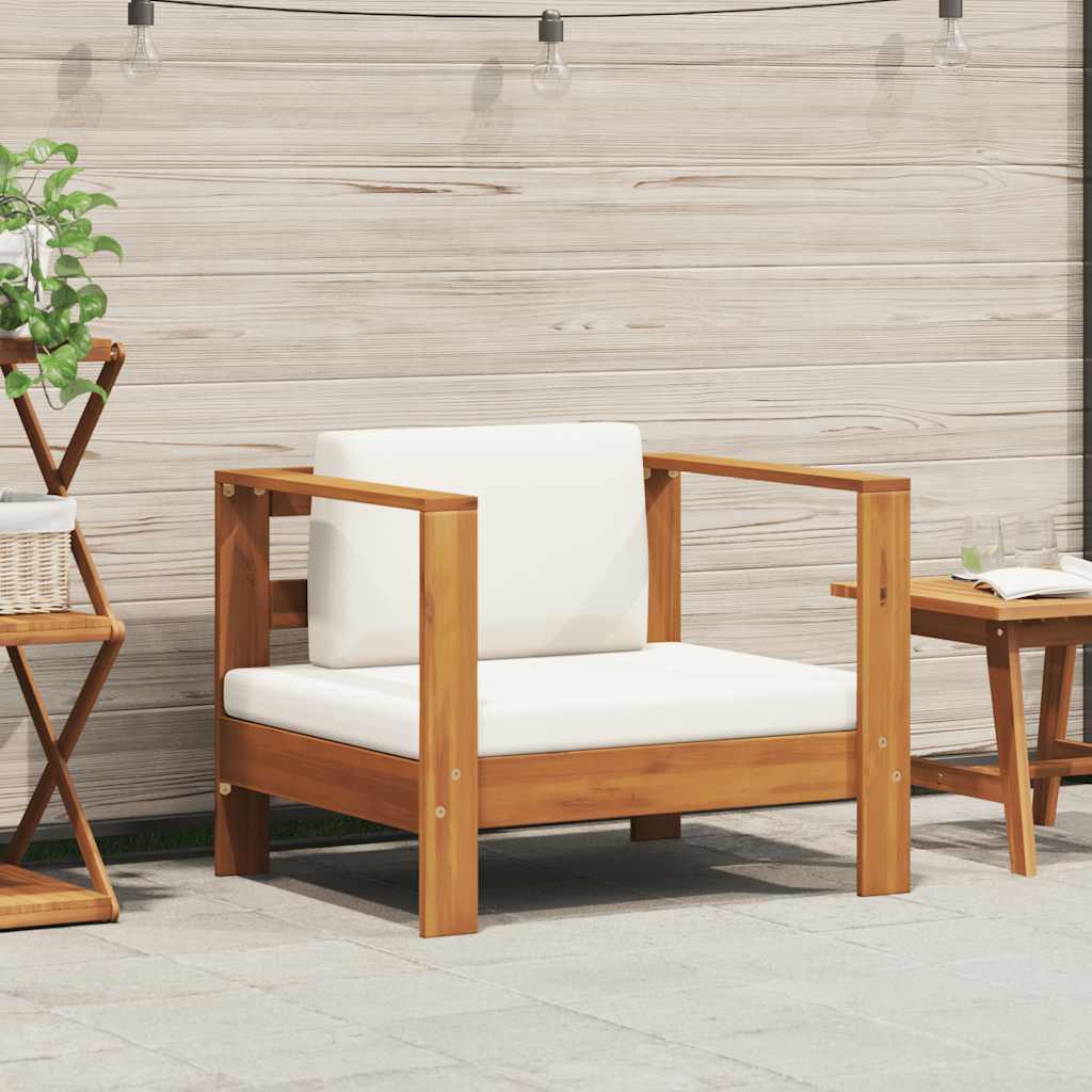 Garden Chair with Cushion Cream Solid Acacia Wood
