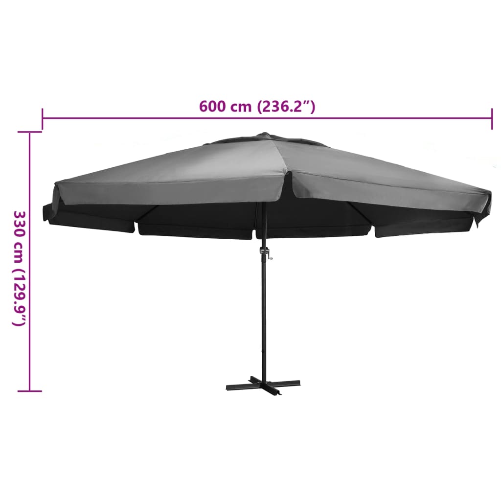 Garden Parasol with Aluminium Pole 600 cm Anthracite