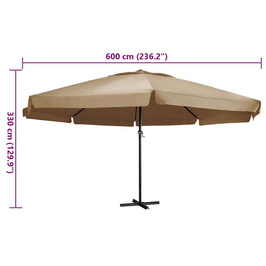 Garden Parasol with Aluminium Pole 600 cm Taupe