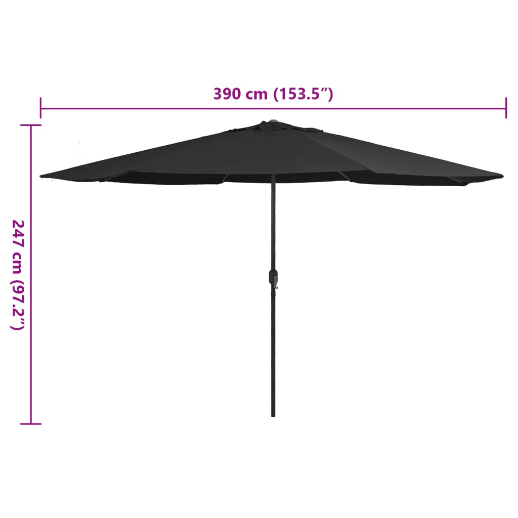 Garden Parasol with Metal Pole 390 cm Black