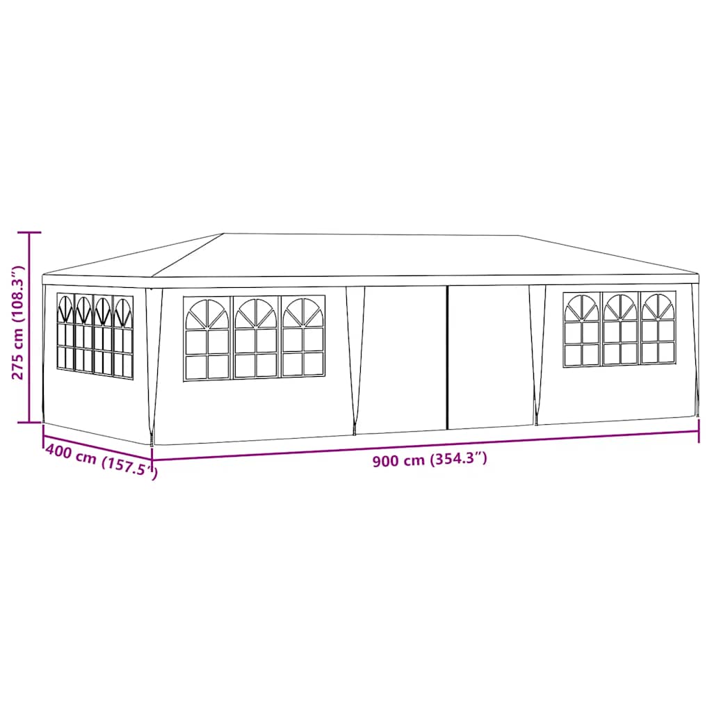 Professional Party Tent with Side Walls 4x9 m White 90 g/m²