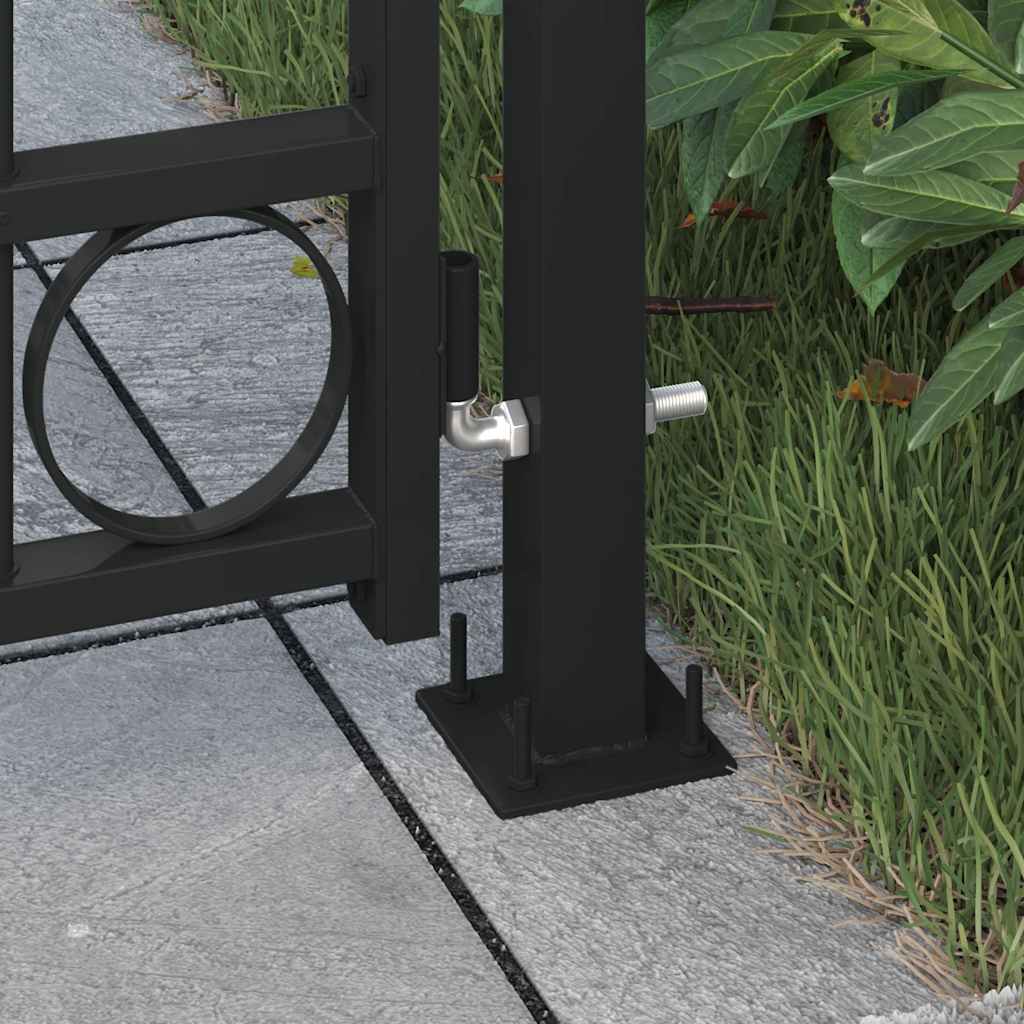 Fence Gate with Arched Top and 2 Posts 105x204 cm Black