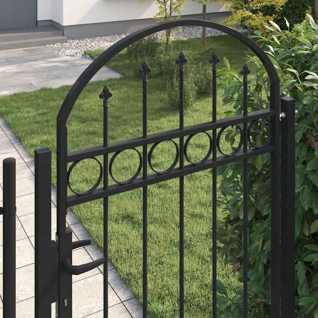 Fence Gate with Arched Top and 2 Posts 105x204 cm Black
