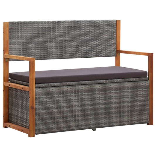 Storage Bench 115 cm Poly Rattan and Solid Acacia Wood Grey