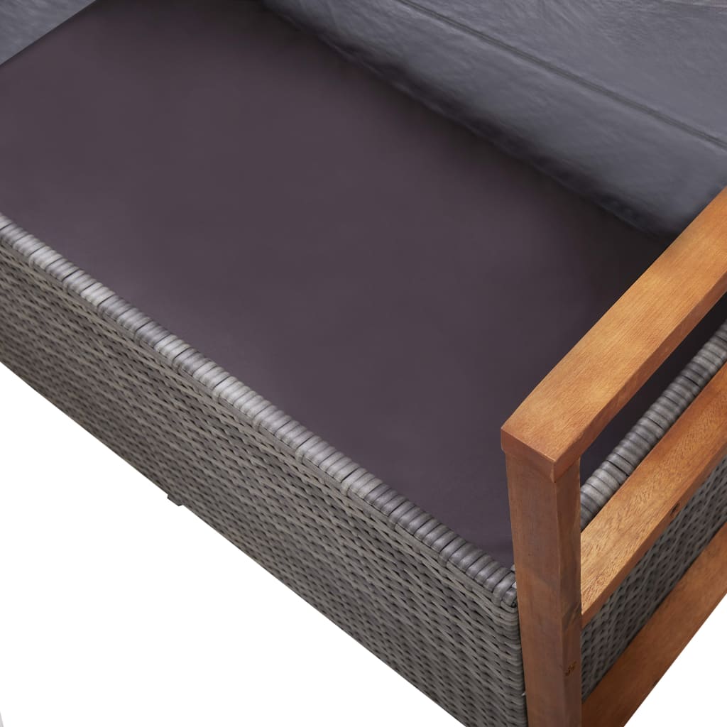 Storage Bench 115 cm Poly Rattan and Solid Acacia Wood Grey