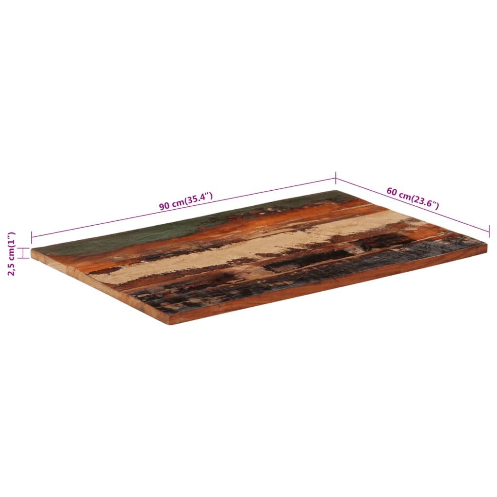 Rectangular Table Top 60x90 cm 25-27 mm Solid Wood Reclaimed