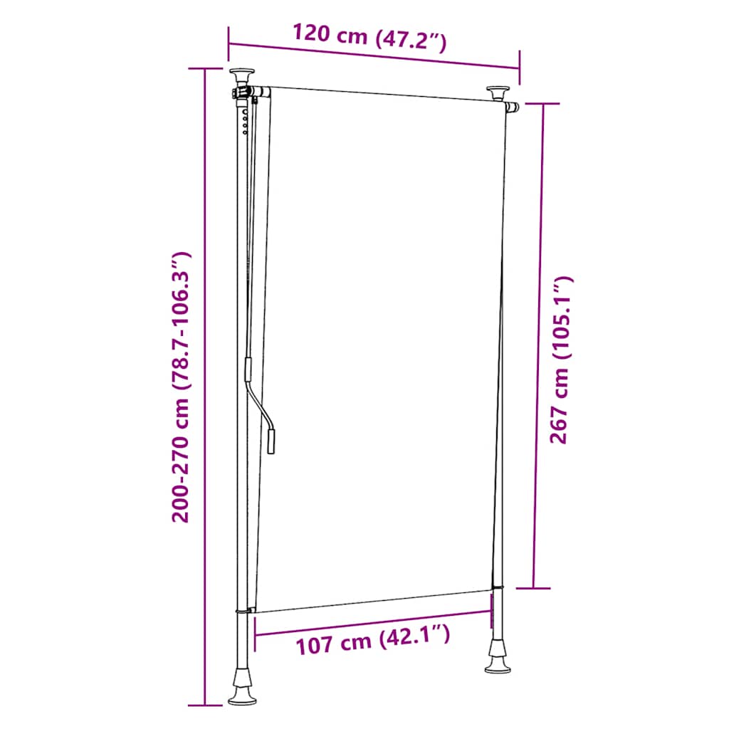 Outdoor Roller Blind 120x270 cm Cream