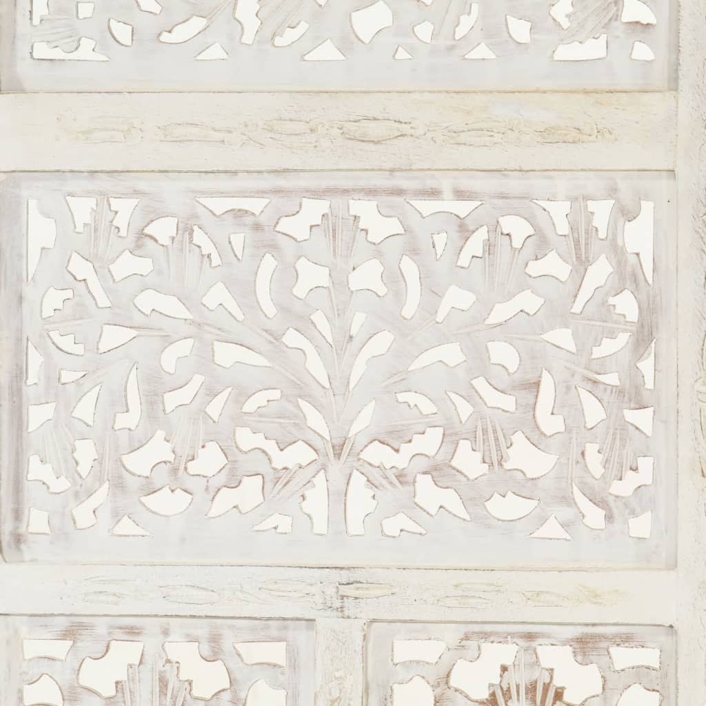 Hand carved 4-Panel Room Divider White 160x165 cm Solid Mango Wood