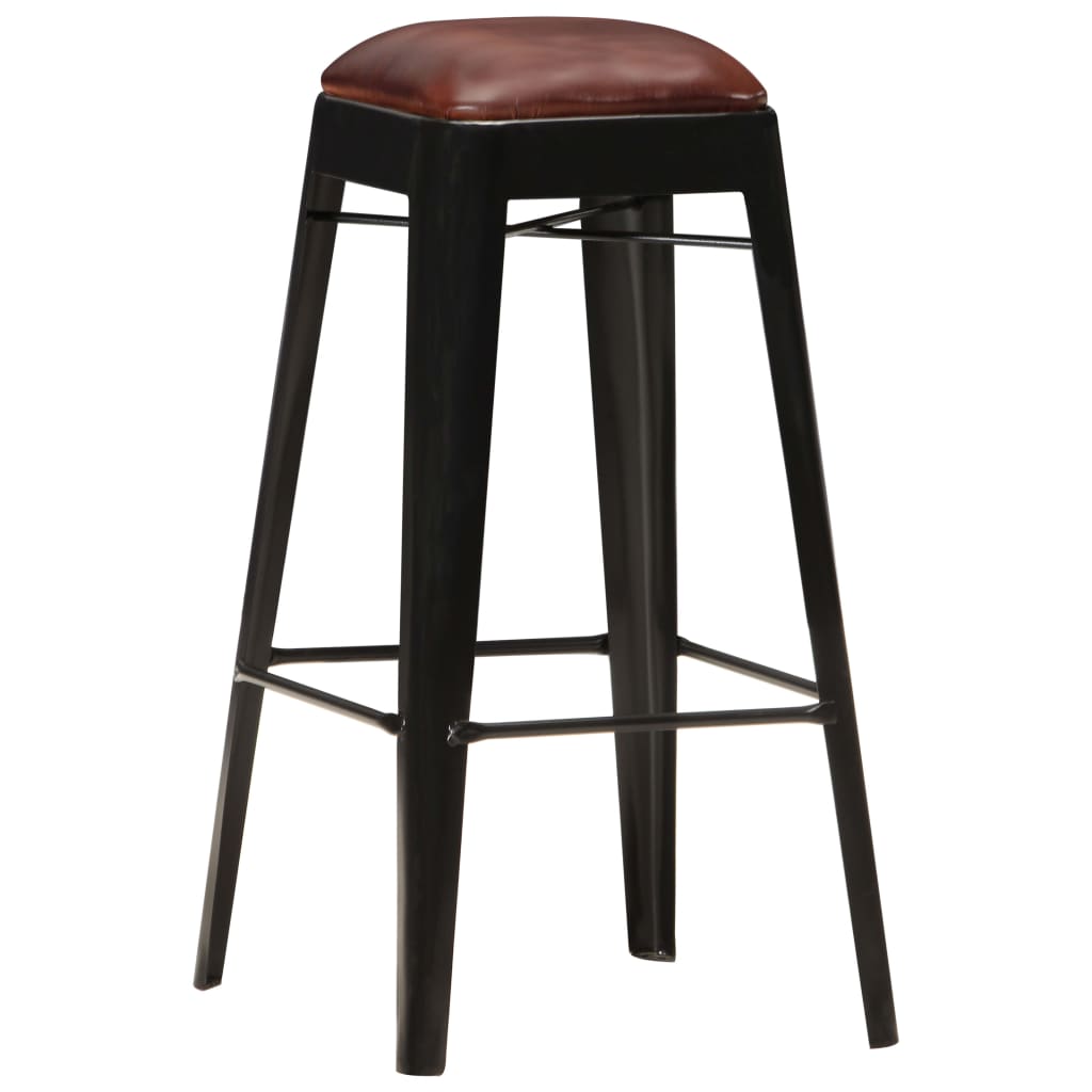 Bar Stools 4 pcs Black Real Leather