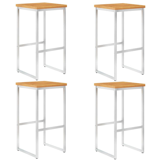Bar Stools 4 pcs Solid Acacia Wood and Stainless Steel
