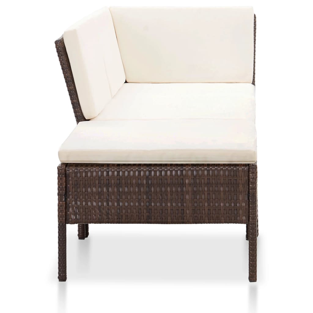 3 Piece Garden Lounge Set with Cushions Poly Rattan Brown