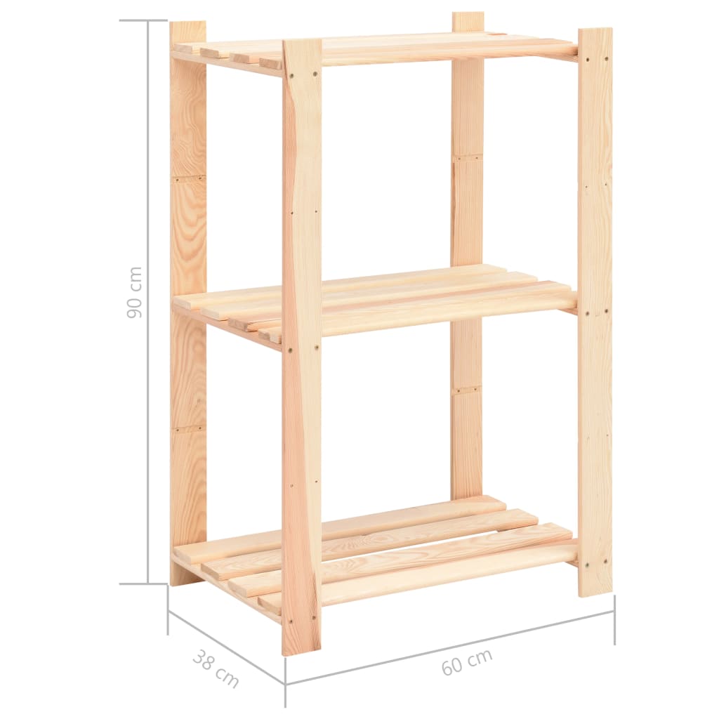 3-Tier Storage Racks 2 pcs 60x38x90 cm Solid Wood Pine 150 kg