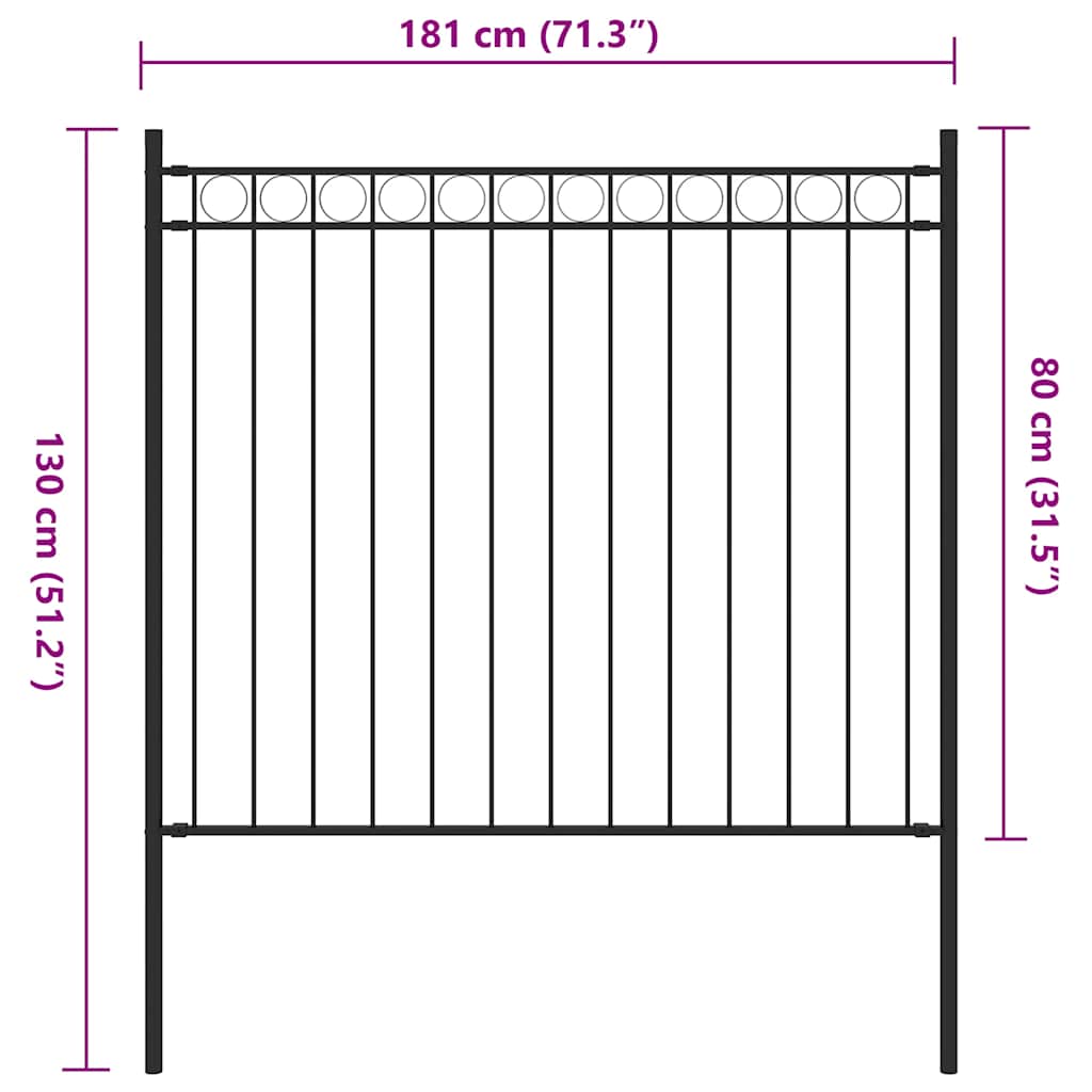Garden Fence Steel 1.81x0.8 m Black