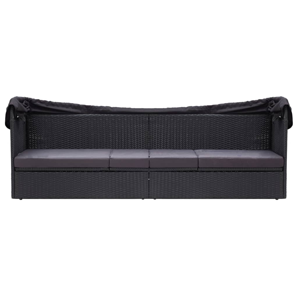 Outdoor Sofa Bed with Canopy Poly Rattan Black