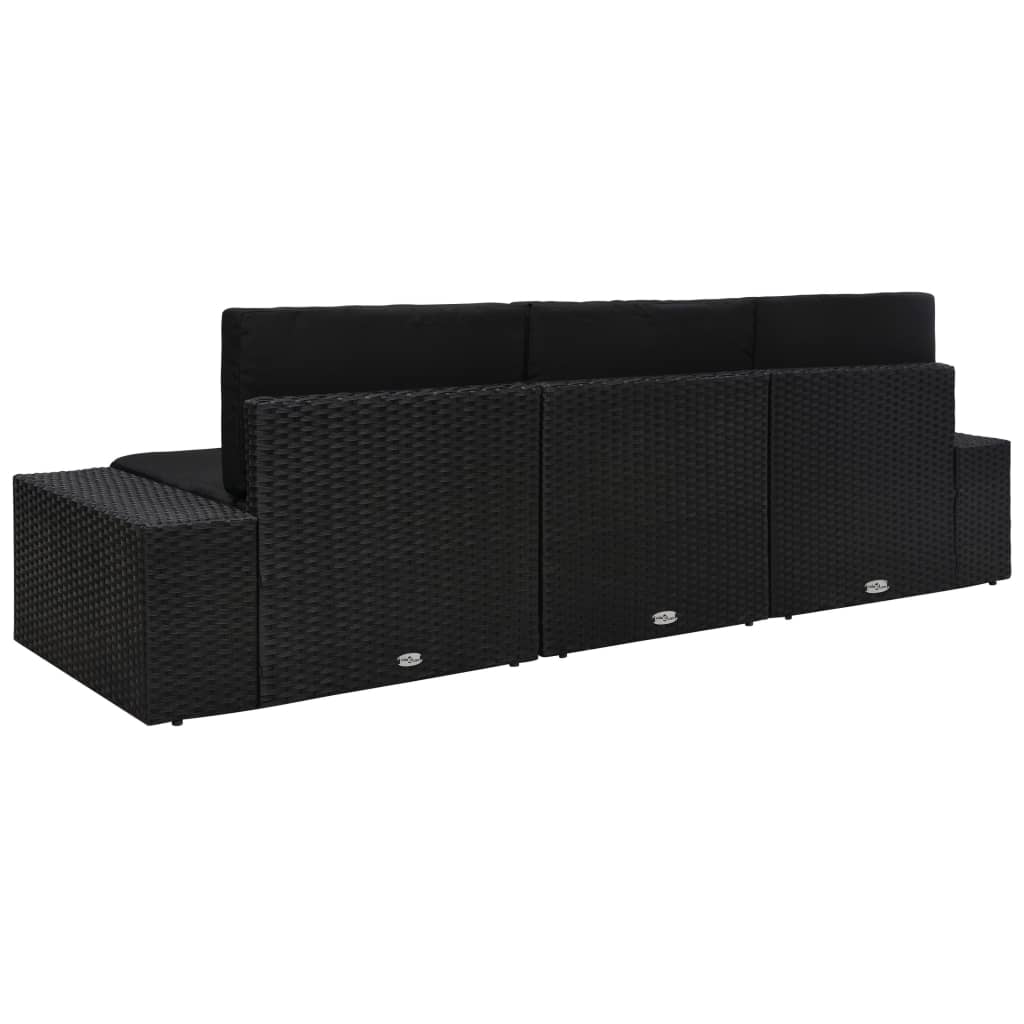 Sectional Sofa 3-Seater Poly Rattan Black