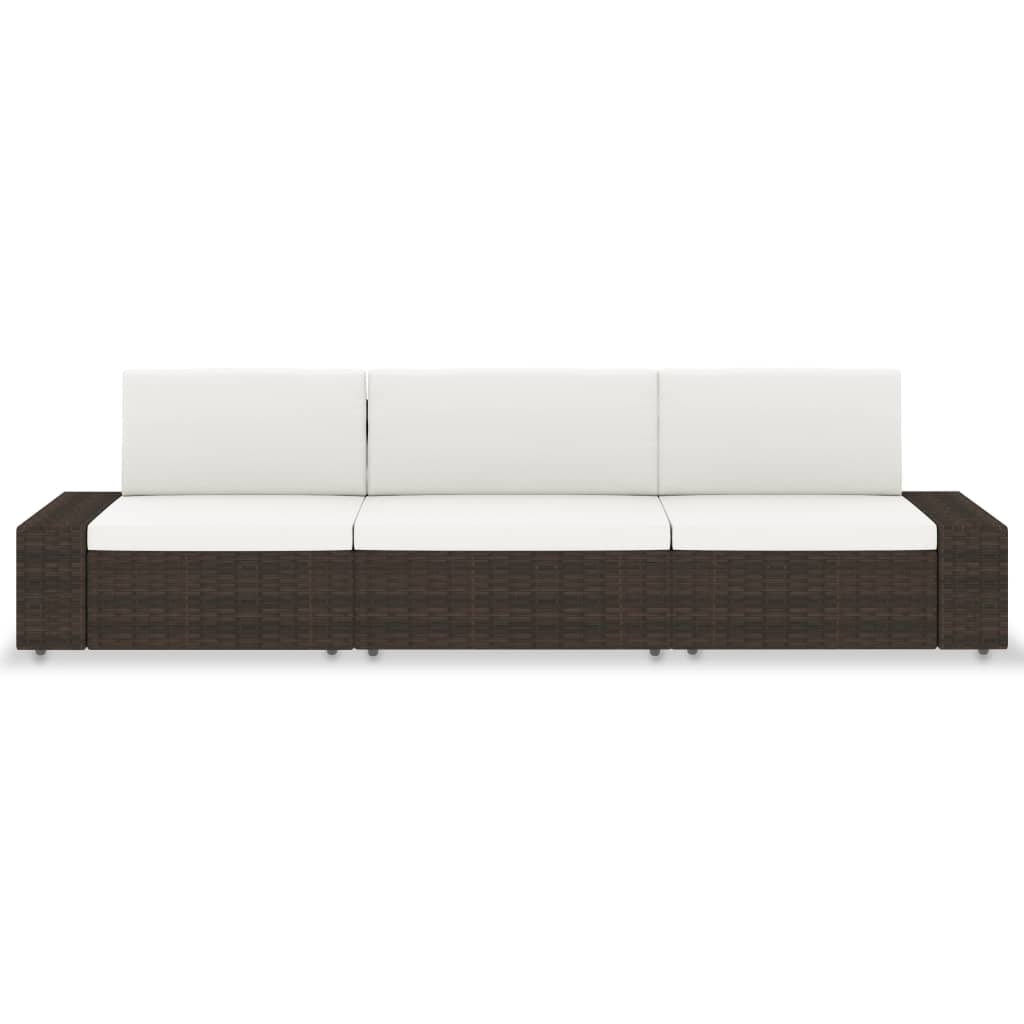 Sectional Sofa 3-Seater Poly Rattan Brown