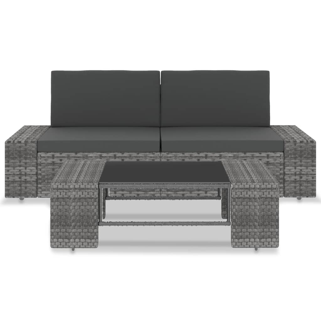 3 Piece Garden Lounge Set Poly Rattan Grey