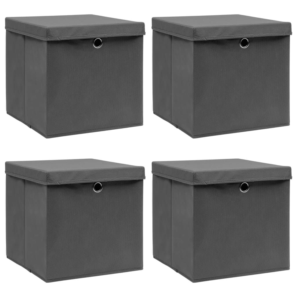 Storage Boxes with Lids 4 pcs Grey 32x32x32 cm Fabric
