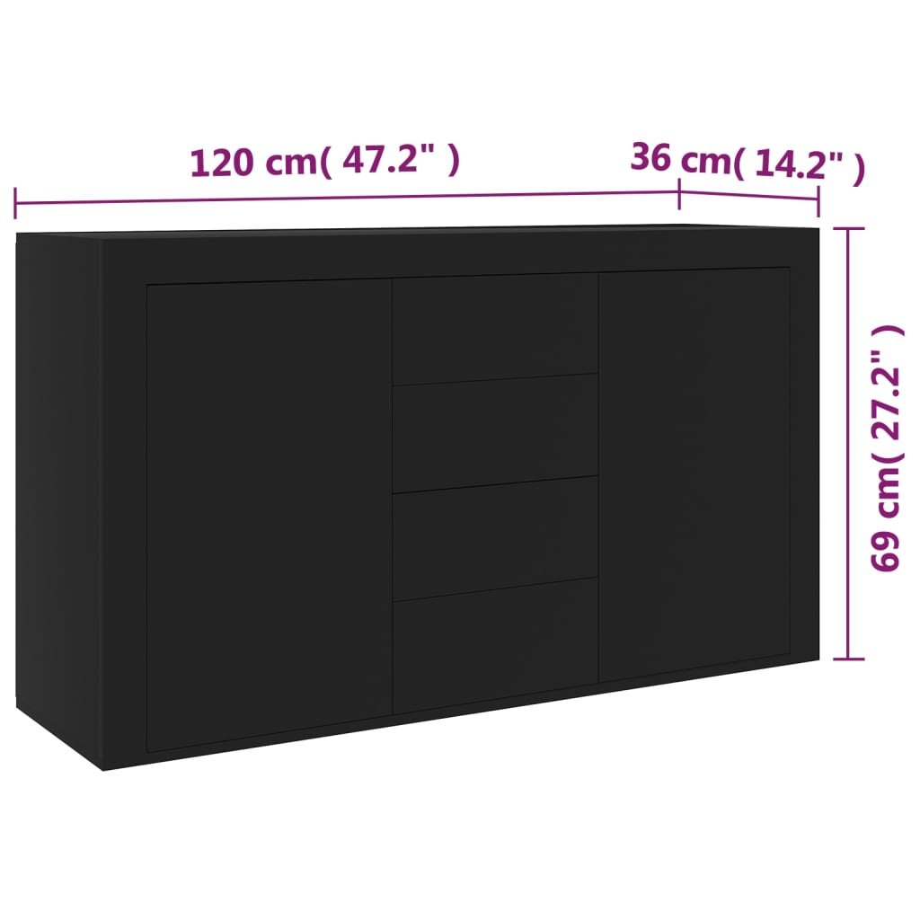 Sideboard Black 120x36x69 cm Engineered Wood