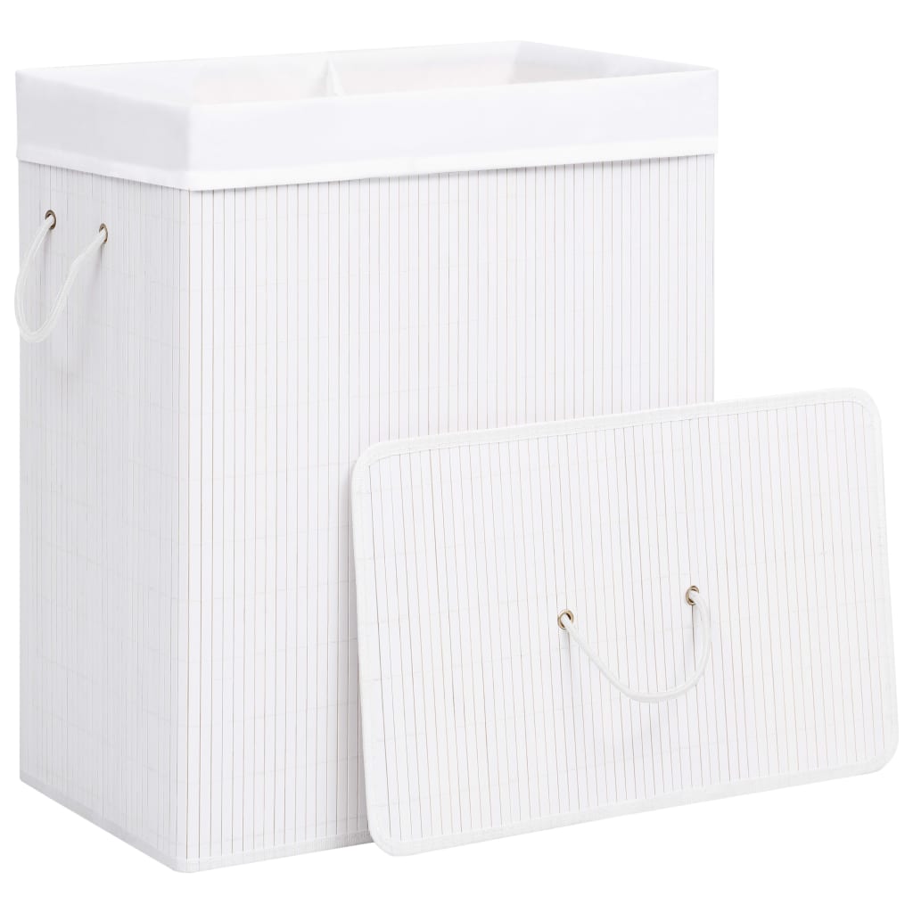 Bamboo Laundry Basket with 2 Sections White 100 L