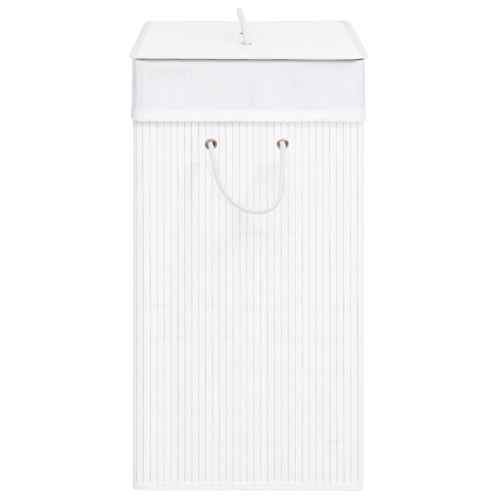 Bamboo Laundry Basket with 2 Sections White 100 L
